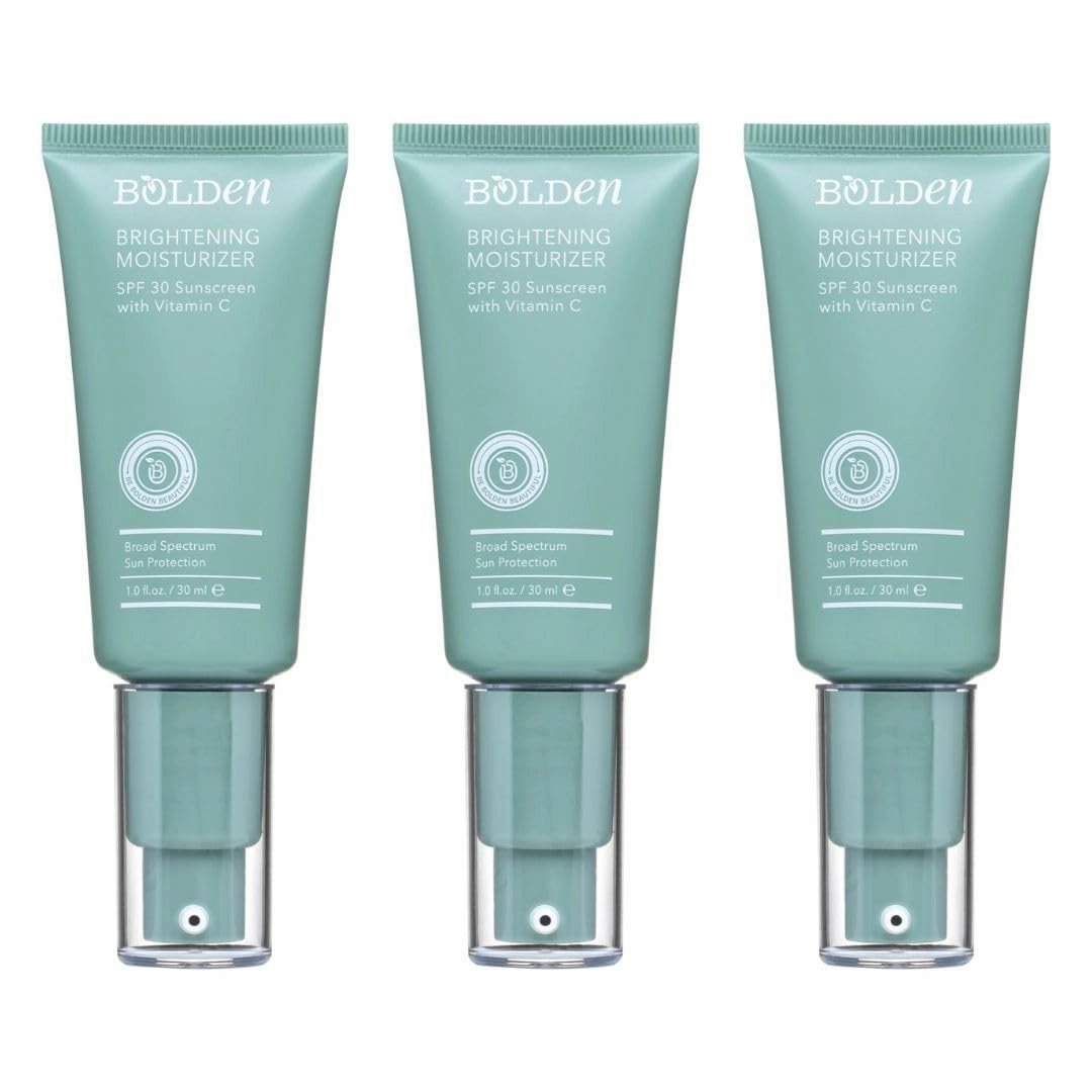 BOLDEN SPF 30 Brightening Face Moisturizer with Vitamin C | Broad Spectrum UVA/UVB Sunscreen | Applies Clear without Chalky Residue |1.0 FL Oz (Pack of 3)