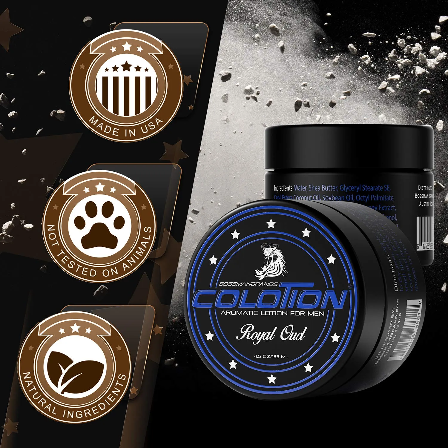 Bossman Colotion (Royal Oud Scent) – 2-in-1 Men's Lotion & Cologne, Moisturizing & Hydrating Scented Body Cream for Daily Use