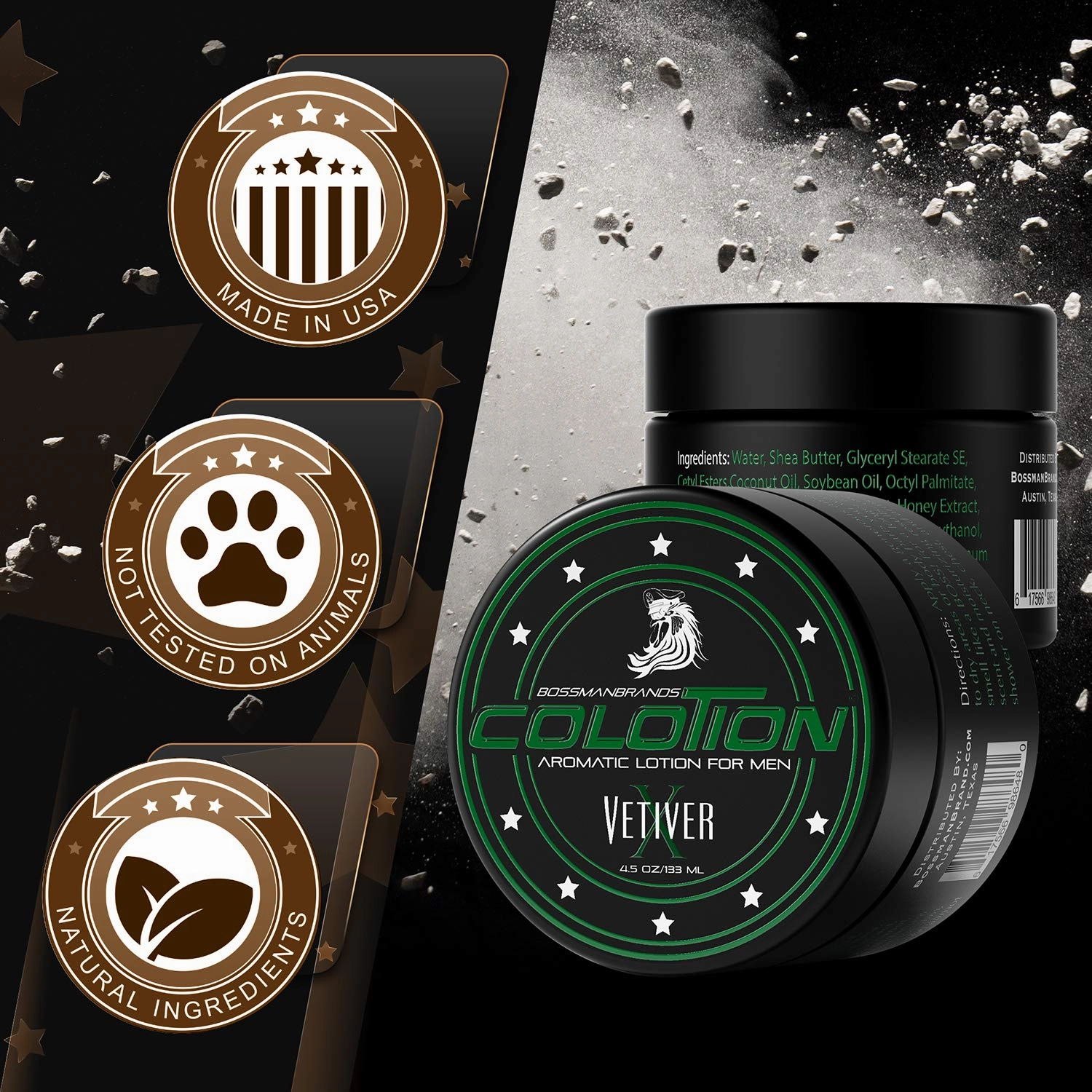 Bossman Colotion (Vetiver X Scent) – 2-in-1 Men's Lotion & Cologne, Moisturizing & Hydrating Scented Body Cream for Daily Use
