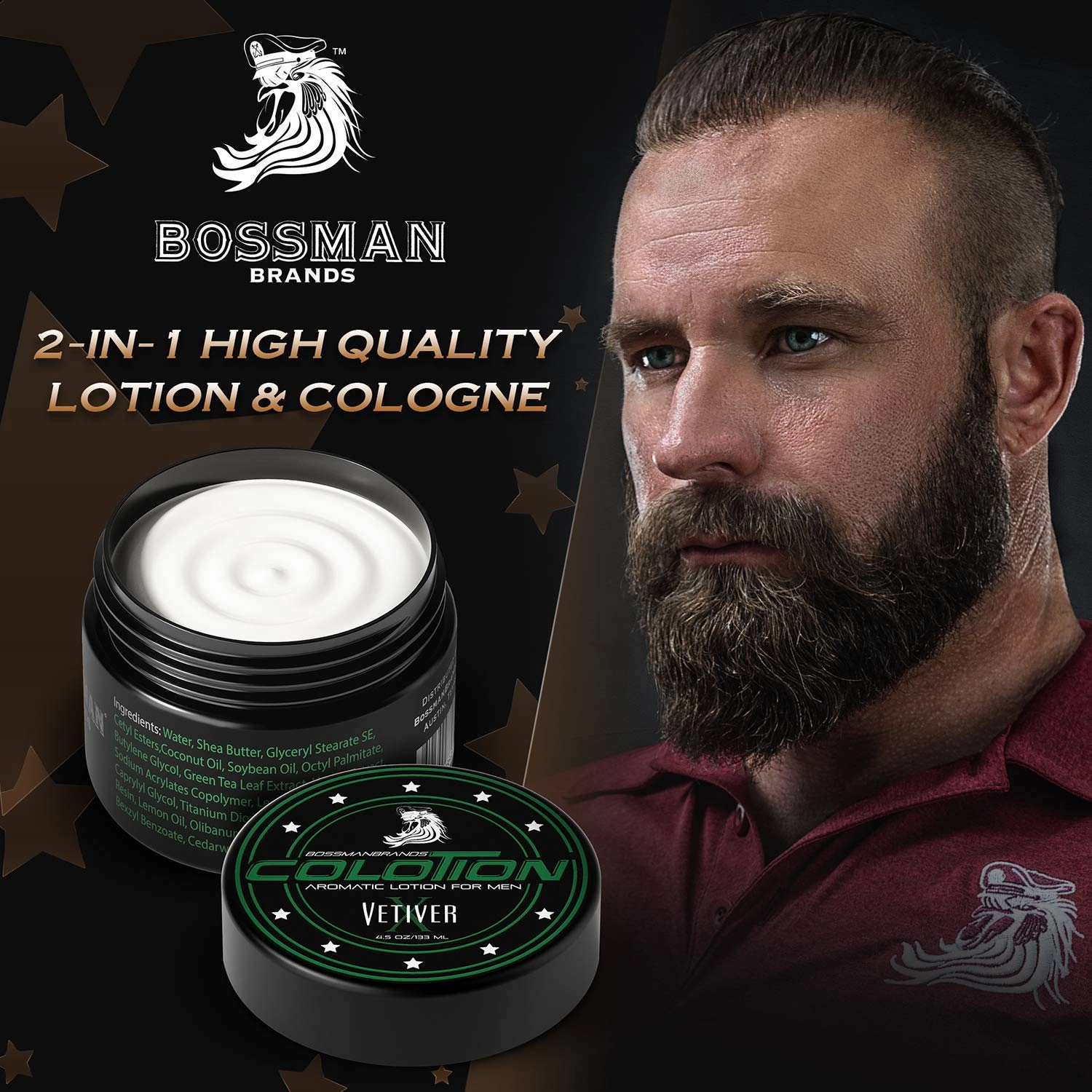 Bossman Colotion (Vetiver X Scent) – 2-in-1 Men's Lotion & Cologne, Moisturizing & Hydrating Scented Body Cream for Daily Use