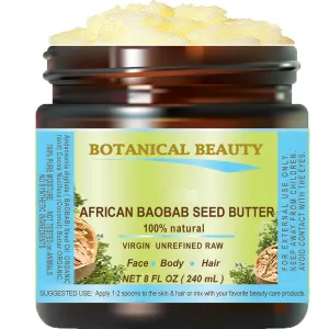 Botanical Beauty BAOBAB OIL BUTTER. 100% Natural RAW VIRGIN UNREFINED Cold Pressed for Face, Skin, Damaged Hair, Lips, Nails 8 Fl. oz. - 240 ml. Rich in Vitamin C