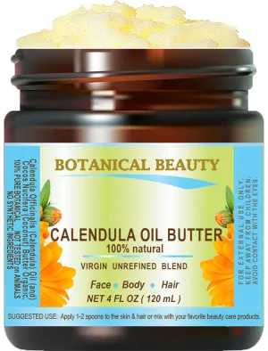 Botanical Beauty CALENDULA OIL BUTTER Calendula Officinalis Marigold Oil Butter 100% Pure Natural for FACE, SKIN, BODY, HAIR, NAILS, Foot Care 4 Fl Oz - 120 ml