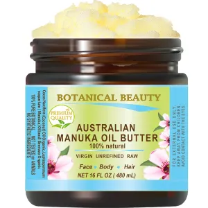 Botanical Beauty MANUKA OIL BUTTER Australian RAW VIRGIN UNREFINED for Face, Body, Hair. Dry Skin, Cracked Hands with Cocoa Cacao Butter and Manuka Honey Essential Oil 16 Fl. oz. 480 ml