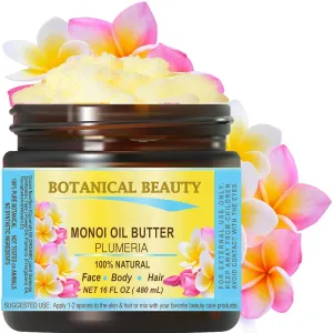 Botanical Beauty MONOI OIL BUTTER PLUMERIA Frangipani Pure Natural Virgin Unrefined RAW 16 Fl. Oz.- 480 ml for FACE, SKIN, BODY, HAIR, NAILS