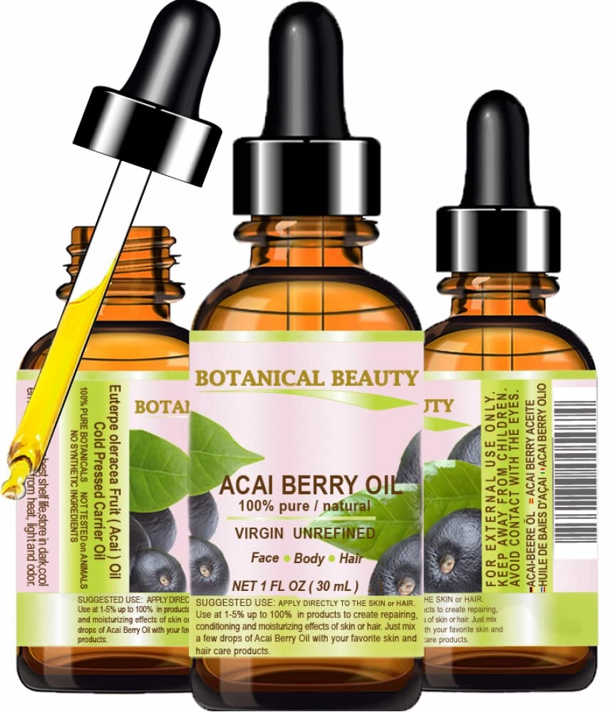 Botanical Beauty‎ ACAI BERRY OIL 100% Pure Natural Virgin Unrefined Cold Pressed Carrier Oil. 1 Fl Oz 30 ml for Face, Skin, Hair, Lip, Nails. Rich in Vitamin E