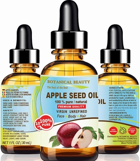 Botanical Beauty APPLE SEED OIL 100% Pure Virgin, Unrefined Cold-Pressed Carrier Oil 1 Fl.oz.- 30 ml Moisturizer for FACE DRY SKIN BODY HAIR NAILS