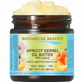 Botanical Beauty APRICOT KERNEL OIL BUTTER Pure Natural Virgin Unrefined RAW 16 Fl. Oz.- 480 ml for FACE, SKIN, BODY, DAMAGED HAIR, NAILS. Rich in Gamma Linoleic Acid, Vitamin E