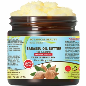 Botanical Beauty BABASSU OIL BUTTER Pure Natural VIRGIN UNREFINED RAW Cold-Pressed 4 Fl oz 120 ml for Face, Skin, Body, Hair, Lip, Nails. Rich in Vitamin E, Vitamin C