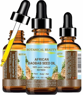 Botanical Beauty‎ BAOBAB SEED OIL 100% Pure Natural Refined Cold-Pressed Carrier Oil 1 Fl oz 30 ml For Face Skin Body Hair Lip Nails Rich in Vitamin C