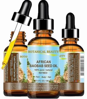 Botanical Beauty‎ BAOBAB SEED OIL 100% Pure Natural Refined Cold-Pressed Carrier Oil 4 Fl oz 120 ml For Face Skin Body Hair Lip Nails Rich in Vitamin C