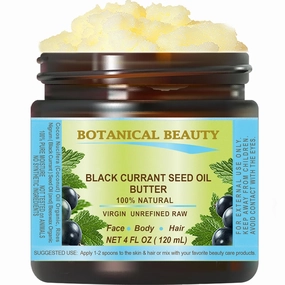 Botanical Beauty BLACK CURRANT SEED OIL BUTTER 100% Pure Natural VIRGIN UNREFINED Cold-Pressed 4 Fl oz 120 ml for Face, Skin, Body, Hair, Lip, Nails. Rich in Gamma-Linolenic Acid, Vitamin E