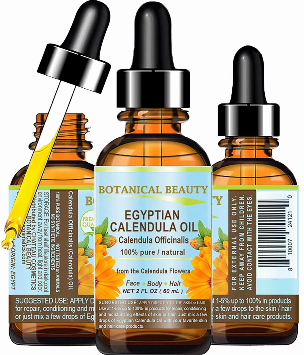 Botanical Beauty CALENDULA OIL Egyptian Calendula Officinalis Marigold Oil Pure Natural for FACE, SKIN, BODY, HAIR, NAILS 2 Fl.oz.- 60 ml Skin Moisturizer Oil