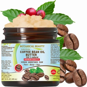Botanical Beauty COFFEE BEAN OIL BUTTER 100% Natural VIRGIN RAW UNREFINED 16 Fl.oz.- 480 ml. Coffee Bean Essential Oil in Shea Nut Butter for FACE, SKIN, BODY, HAIR, NAILS.