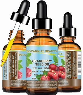 Botanical Beauty CRANBERRY SEED OIL 100% Pure Natural Unrefined Virgin Cold Pressed Carrier Oil. 1 fl.oz - 30 ml. for Face, Skin, Body, Hair, Lips, Nails, Anti - Aging Face Oil