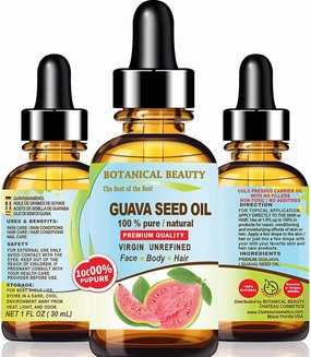 Botanical Beauty GUAVA SEED OIL 100% Pure Natural Virgin Unrefined Cold Pressed 1 Fl. Oz.- 30 ml for FACE, SKIN, BODY, HAIR, NAILS Anti-Aging Vitamin C