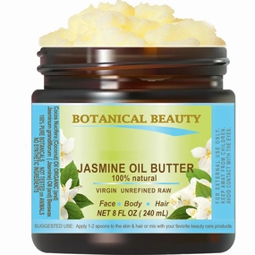 Botanical Beauty JASMINE OIL BUTTER Pure Natural Virgin Unrefined RAW 8 Fl Oz - 240 ml for FACE, SKIN, BODY, DAMAGED HAIR, NAILS.