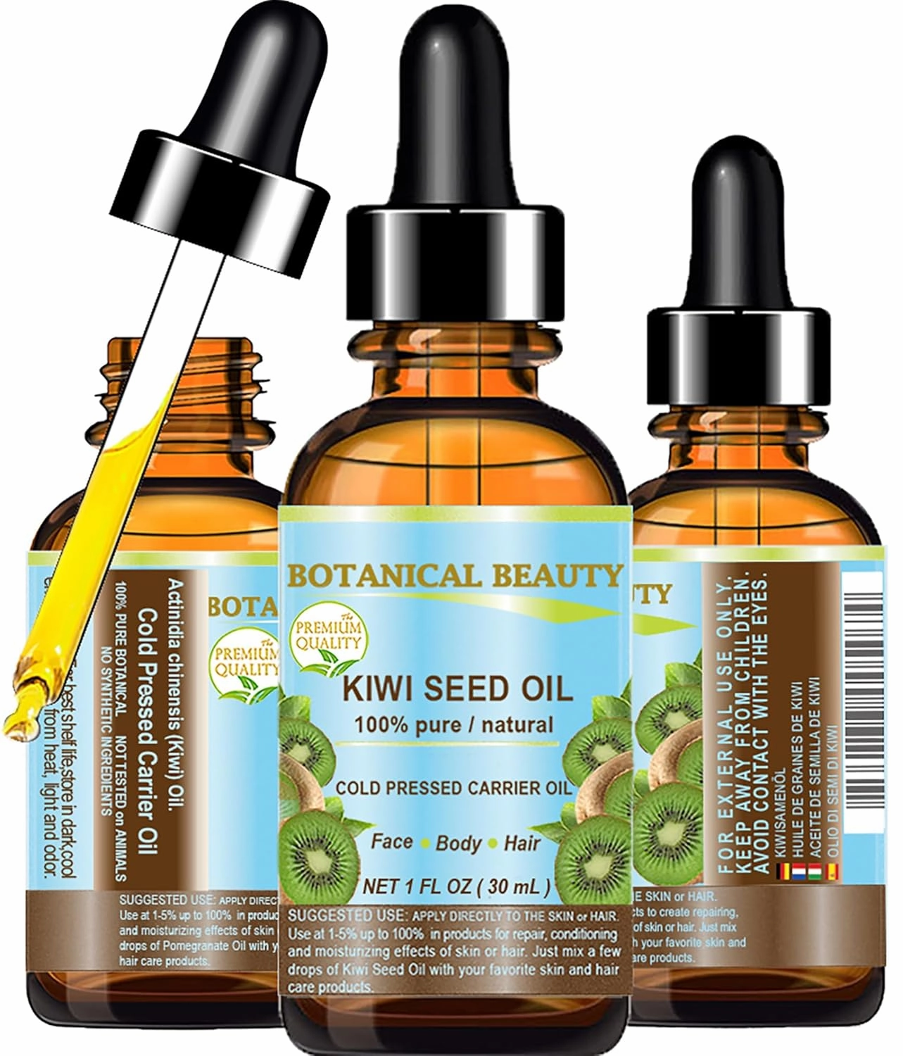 Botanical Beauty KIWI SEED OIL. 100% Pure Natural Undiluted Virgin Cold Pressed Carrier Oil. 1 Fl.oz.- 30 ml for Face, Skin, Body, Hair, Nail Care