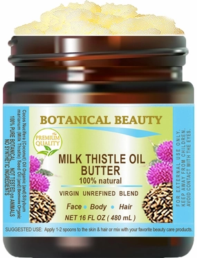 Botanical Beauty MILK THISTLE OIL BUTTER Silybum marianum 100% Natural 16 Fl.oz.- 480 ml for FACE, SKIN, BODY, HAIR, NAILS, Foot Care. Foot Oil butter, Skin Moisturizer