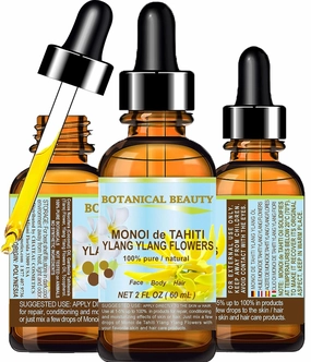 Botanical Beauty MONOI de TAHITI YLANG YLANG FLOWERS 100% Pure 2 Fl.oz - 60 ml. For Skin, Face, Hair and Nail Care.