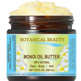 Botanical Beauty MONOI OIL BUTTER Pure Natural Virgin Unrefined RAW 16 Fl. Oz.- 480 ml for FACE, SKIN, BODY, DAMAGED HAIR, NAILS
