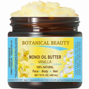 Botanical Beauty MONOI OIL BUTTER VANILLA Pure Natural Virgin Unrefined RAW 16 Fl. Oz.- 480 ml for FACE, SKIN, BODY, HAIR, NAILS