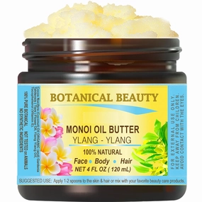 Botanical Beauty MONOI OIL BUTTER YLANG YLANG Pure Natural Virgin Unrefined RAW 4 Fl. Oz.- 120 ml for FACE, SKIN, BODY, HAIR, NAILS