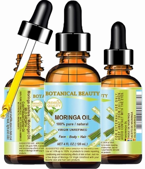Botanical Beauty MORINGA OIL Moringa oleifera WILD GROWTH Himalayan. 100% Pure Natural Undiluted Virgin Unrefined 4 Fl.oz.- 120 ml for Face, Skin, Hair, Lip, Nails