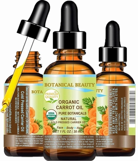 Botanical Beauty Organic CARROT SEED OIL 100% Pure VIRGIN UNREFINED Undiluted Cold Pressed Carrier Oil 1 Fl.oz.‐ 30 ml. for Face, Skin, Body, Hair, Lip, Nails. Rich in Beta Carotene, Vitamin E