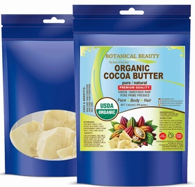 Botanical Beauty Organic COCOA BUTTER WILD GROWTH RAW VIRGIN UNREFINED from BRAZIL for Face, Skin, Hair, Body, Nails 1LB 454 gram. Rich in Vitamin E