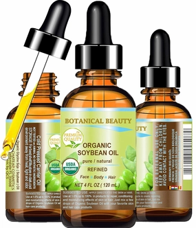 Botanical Beauty Organic SOYBEAN OIL 100% PURE Natural Refined Cold Pressed Carrier Oil for FACE, SKIN, BODY, HAIR, NAILS 4 Fl.oz.- 120 ml Skin Moisturizer, Skin Nourishing