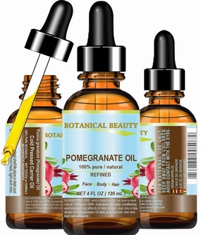Botanical Beauty POMEGRANATE OIL 100% Pure Natural Refined Cold-pressed Carrier oil 4 Fl oz 120 ml for Face, Skin, Body, Hair, Lip, Nails. Rich in vitamin C