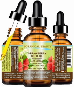 Botanical Beauty STRAWBERRY SEED OIL 100% Pure Natural Moisturizer. Cold Pressed Carrier oil. 2 Fl.oz.- 60 ml. For Face, Skin, Hair, Lip, Nails. Rich in Omega-3, Vitamin C, Vitamin E