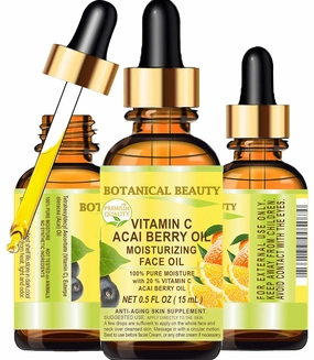 Botanical Beauty VITAMIN C ACAI BERRY FRUIT OIL. Moisturizing, Anti-Aging, Regenerating, Nourishing Face Oil. 20% Vitamin C and 100% Pure Acai Berry Fruit Oil (0.5 Fl Oz (Pack of 1))
