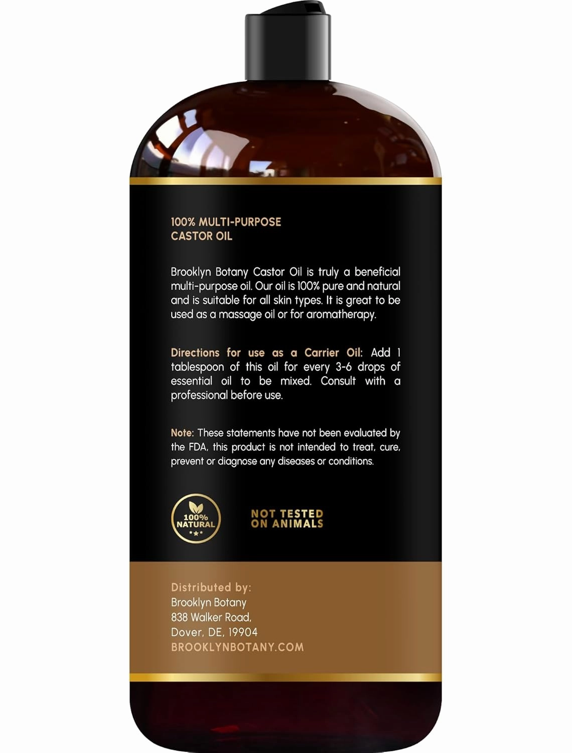 Brooklyn Botany Castor Oil for Hair Growth, Eyelashes & Eyebrows - 100% Pure and Natural Carrier Oil, Hair & Body Oil - Moisturizing Massage Oil for Aromatherapy - 28 Fl Oz
