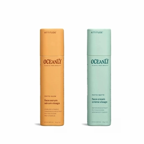 Bundle of ATTITUDE Oceanly Face Serum Stick, EWG Verified, Plastic-free, Plant and Mineral-Based Ingredients, Vegan Skincare, PHYTO GLOW, Unscented, 1 Ounce   Face Cream Stick, PHYTO MATTE, 1 Ounce