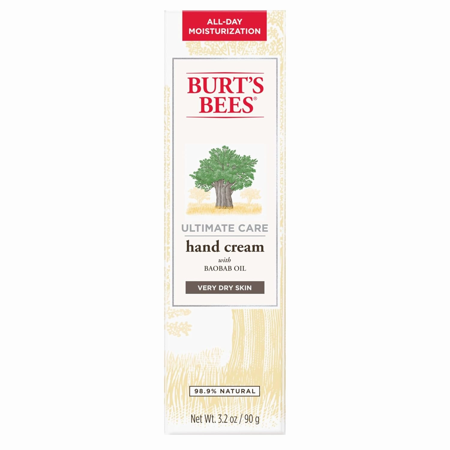 Burt's Bees Hand Cream for Dry Skin, Moisturizing Natural Lotion, Unscented, Ultimate Care with Baboab Oil, 3.2 Ounce (Packaging May Vary)