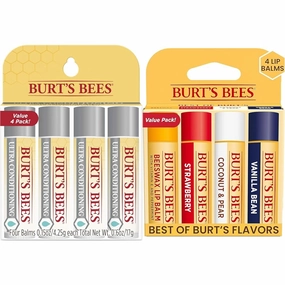 Burt's Bees Ultra Conditioning Moisturizing Lip Balm, Lip Moisturizer Rich in Oils & Beeswax, Strawberry, Coconut and Pear, and Vanilla Bean Lip Balm Pack, With Responsibly Sourced Beeswax