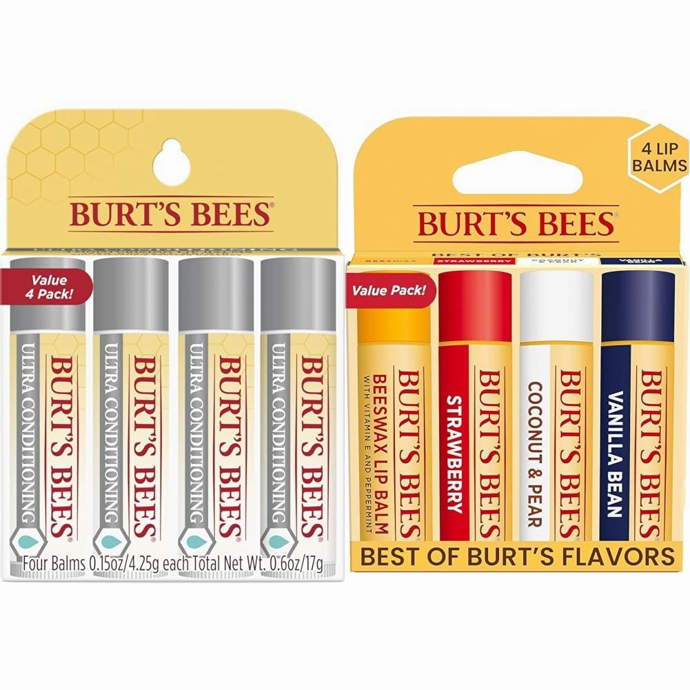 Burt's Bees Ultra Conditioning Moisturizing Lip Balm, Lip Moisturizer Rich in Oils & Beeswax, Strawberry, Coconut and Pear, and Vanilla Bean Lip Balm Pack, With Responsibly Sourced Beeswax