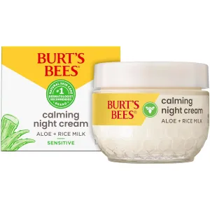 Burt's Bees Calming Night Cream, Mothers Day Gifts, With Aloe and Rice Milk, Face Moisturizer For Sensitive Skin Infuses Skin With Moisture While You Sleep, 98.8 Percent Natural Origin, 1.8 oz. Tub