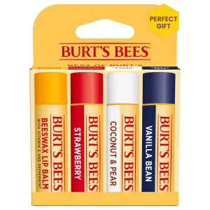 Burt's Bees Lip Balm, Mothers Day Gifts, Beeswax, Strawberry, Coconut and Pear, and Vanilla Bean Pack, With Responsibly Sourced Beeswax, Tint-Free, Natural Lip Treatment, 4 Tubes, 0.15 oz.