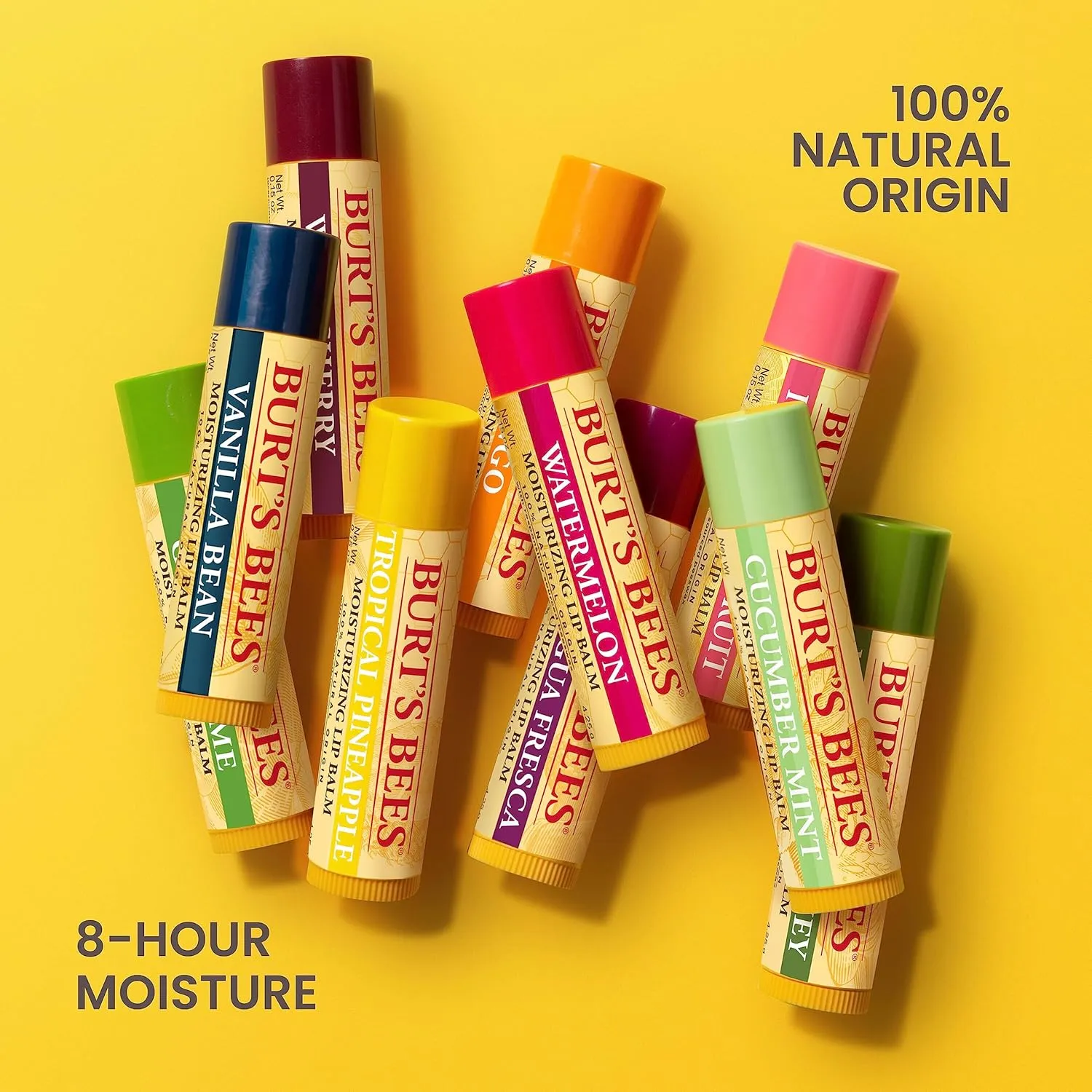 Burt's Bees Lip Balm, Mothers Day Gifts, Beeswax, Strawberry, Coconut and Pear, and Vanilla Bean Pack, With Responsibly Sourced Beeswax, Tint-Free, Natural Lip Treatment, 4 Tubes, 0.15 oz.