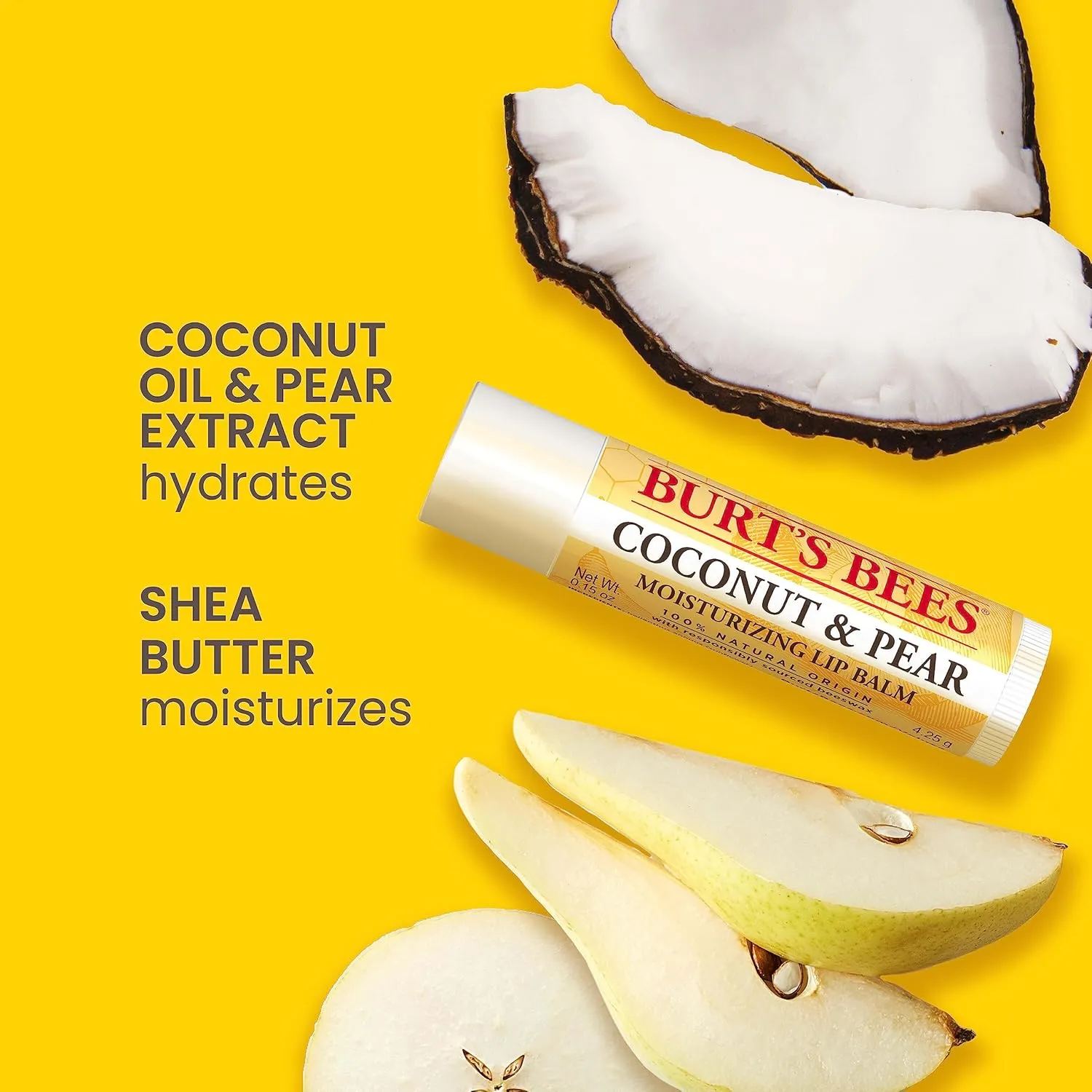 Burt's Bees Lip Balm, Mothers Day Gifts, Beeswax, Strawberry, Coconut and Pear, and Vanilla Bean Pack, With Responsibly Sourced Beeswax, Tint-Free, Natural Lip Treatment, 4 Tubes, 0.15 oz.