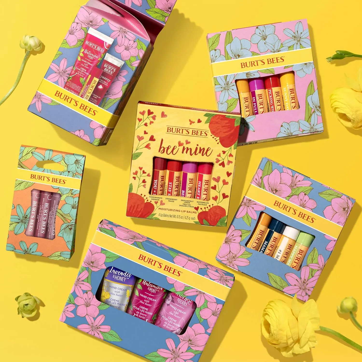 Burt's Bees Mothers Day Gifts Ideas - Balm Bouquet Lip Balm Set, Original Beeswax, Vanilla Bean, Cucumber Mint, Coconut & Pear Pack, Natural Origin Lip Treatment, 4 Tubes, 0.15 oz.