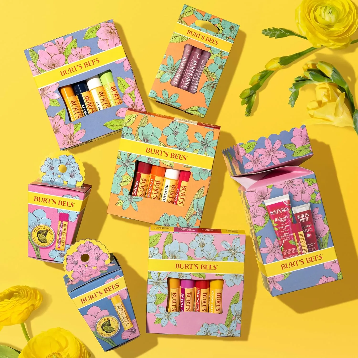 Burt's Bees Mothers Day Gifts Ideas - Balm Bouquet Lip Balm Set, Original Beeswax, Vanilla Bean, Cucumber Mint, Coconut & Pear Pack, Natural Origin Lip Treatment, 4 Tubes, 0.15 oz.