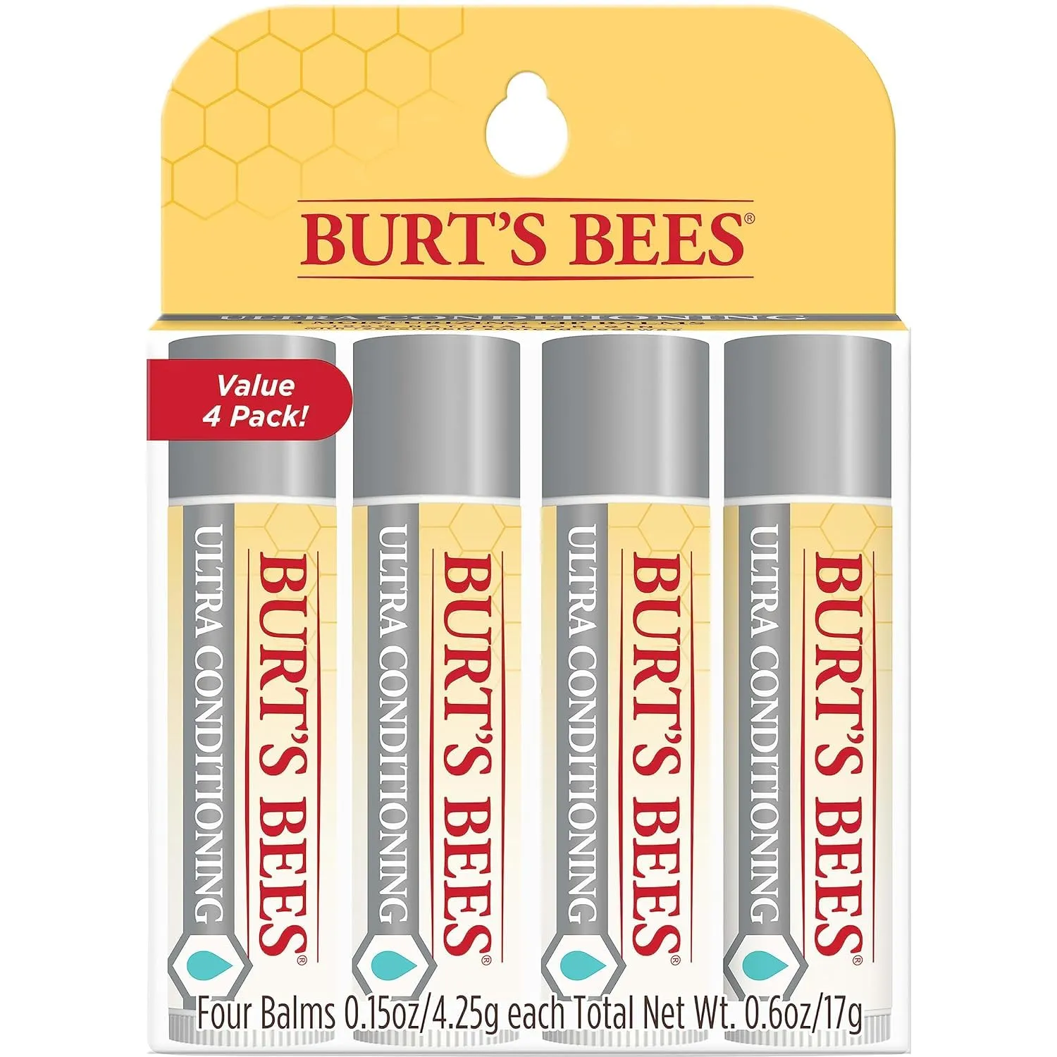 Burt's Bees Mothers Day Gifts, Lip Balm, Moisturizing Lip Care, 100% Natural Origin, Ultra Conditioning with Shea, Cocoa & Kokum Butter (4 Pack)