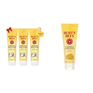 Burt's Bees Softening Foot Cream with Coconut Oil and Soap Bark, 4.3 Ounces, Pack of 3 & Hand Cream, (Package May Vary) Honey & Grapeseed Oil 2.6 Ounce