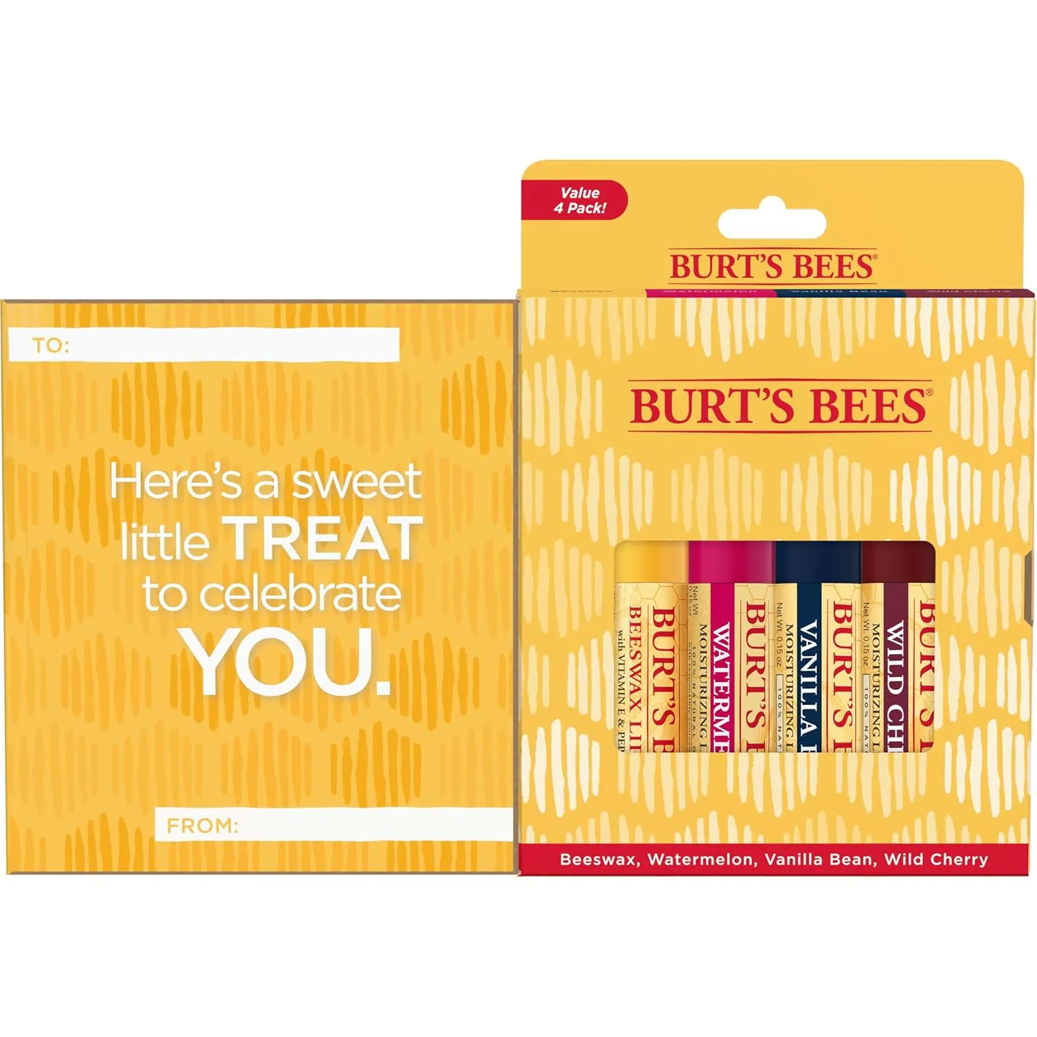 Burt's Bees You're the Balm Lip Balm Pack, Mothers Day Gifts, With Beeswax, Wild Cherry, Watermelon and Vanilla Bean Flavors, Tint-Free, Natural Origin Lip Treatment, 4 Tubes, 0.15 oz.