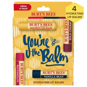 Burt's Bees You're the Balm Lip Balm Pack, Mothers Day Gifts, With Beeswax, Wild Cherry, Watermelon and Vanilla Bean Flavors, Tint-Free, Natural Origin Lip Treatment, 4 Tubes, 0.15 oz.