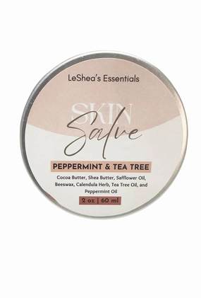 Calendula Salve, Tea Tree & Peppermint Oil, Cocoa Butter, Shea Butter, All Natural Herbal Balm for Tattoo, Cracked Hand Feet, Skin Rash, Irritation, Razor Burn, Soothing Extremely Dry Skin Body Butter 2 oz