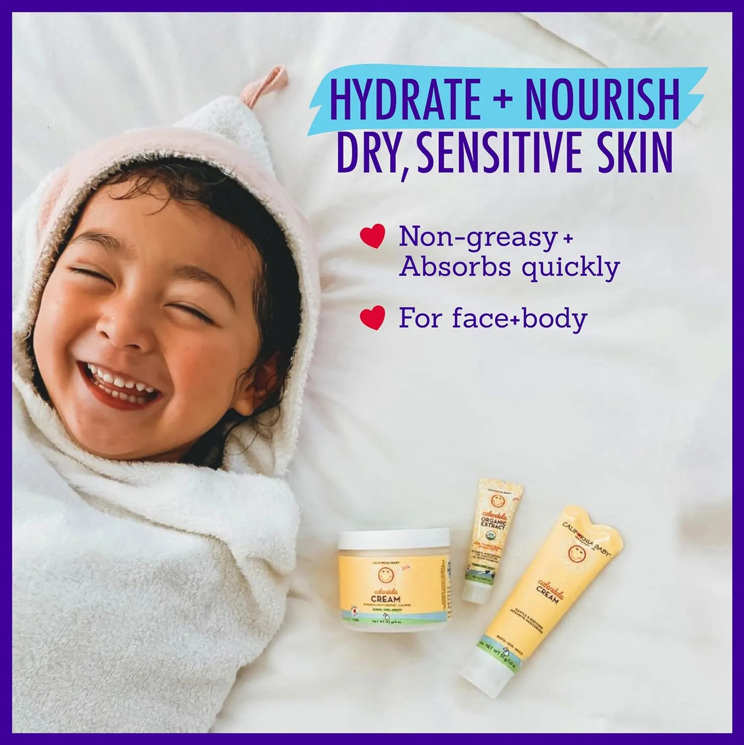 California Baby Calendula Cream | 100% Plant-Based Moisturizer | Lavender Baby Lotion | Face Moisturizer For Dry Skin | Hypoallergenic | 2 oz / 57g